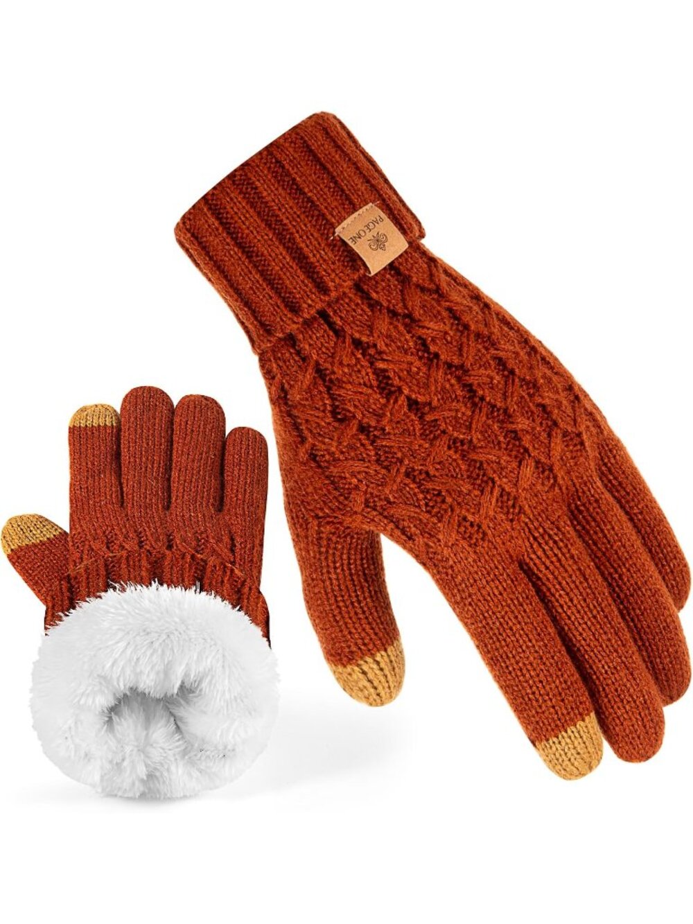 Women's Brown Touchscreen Texting Warm Knit Fleece Lined Gloves for Cold Weather